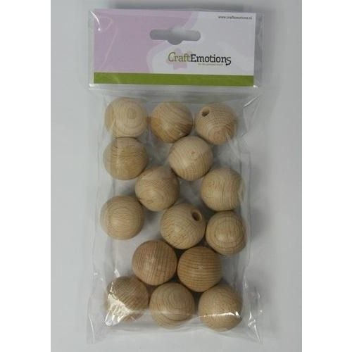 CraftEmotions 810100/1030 - Craftemotions houten bal met gat, naturel 3cm 15 st.