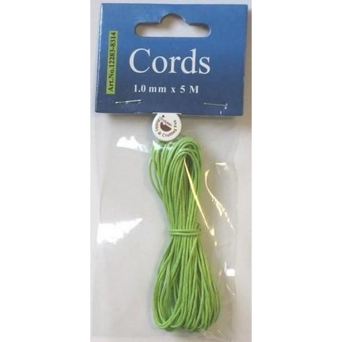 12283-8314 - Waxed katoen koord rond 1,0mm neon groen 5m -8314