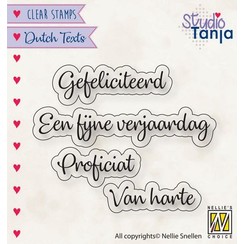 DTCS027 - Clear stamps Dutch texts, Proficiat etc..