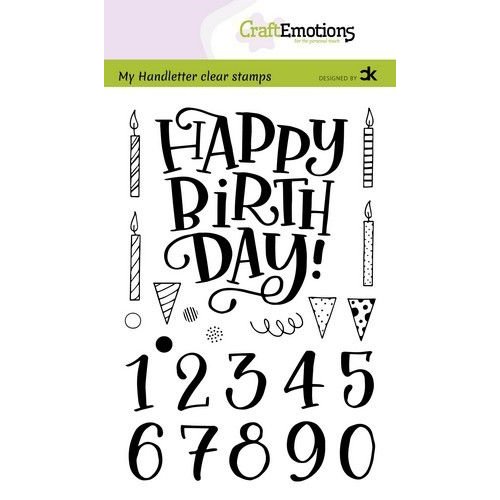 CraftEmotions CRE0384 - CraftEmotions clearstamps A6 - handletter - Happy Brithday & numbers (Eng) Carla Kamphuis