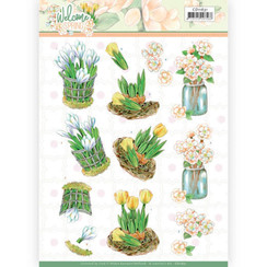 CD11631 - 10 stuks knipvel - Jeanines Art  Welcome Spring - Yellow Tulips