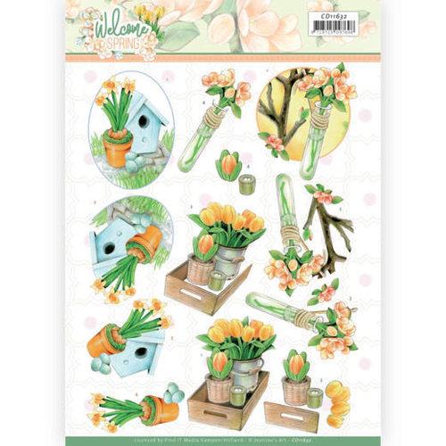 Jeanines Art CD11632 - 10 stuks knipvel - Jeanines Art - Welcome Spring - Orange Tulips