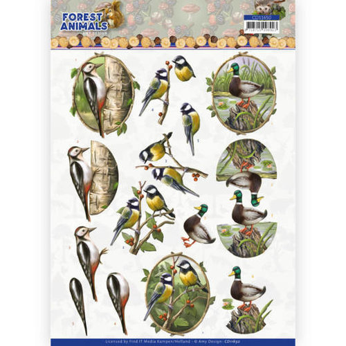 Amy Design CD11650 - 10 Knipvellen - Amy Design  Forest Animals - Woodpacker