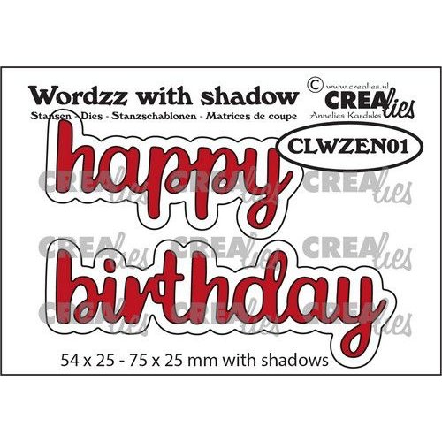 Crealies Crealies Wordzz with Shadow Happy Birthday (ENG) CLWZEN01 75x25mm