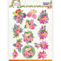CD11690 - 10 stuks knipvel - Jeanines Art - Exotic Flowers - Pink Flowers