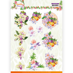 CD11691 - 10 stuks knipvel - Jeanines Art - Exotic Flowers - Purple Flowers