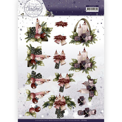 CD11679 - 10 stuks knipvellen -  Marieke - The Best Christmas Ever - Purple Flowers And Candles