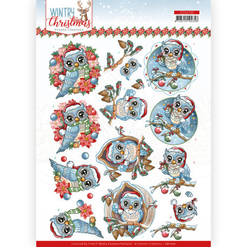 CD11710 - 10 stuks knipvel - Yvonne Creations - Wintry Christmas - Christmas Owls