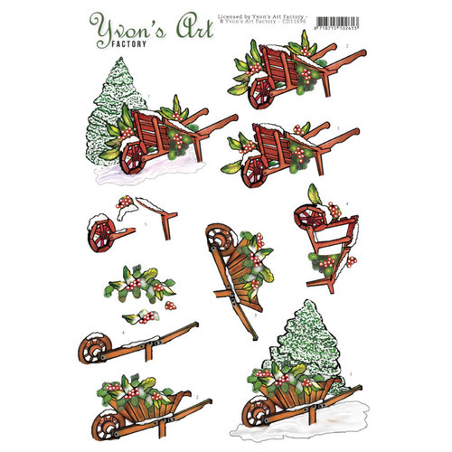 CD11696 - 10 stuks knipvel - Yvon's Art - Christmas Wheelbarrow