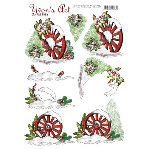 CD11697 - 10 stuks knipvel - Yvon's Art - Christmas Wagonwheel