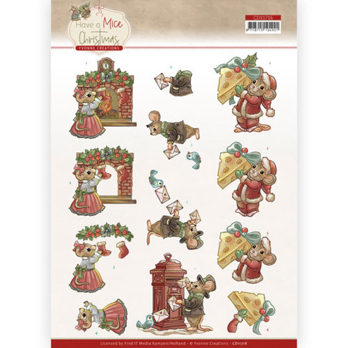 CD11716 - 10 stuks knipvel - Yvonne Creations - Have a Mice Christmas - Sending Christmas Cards