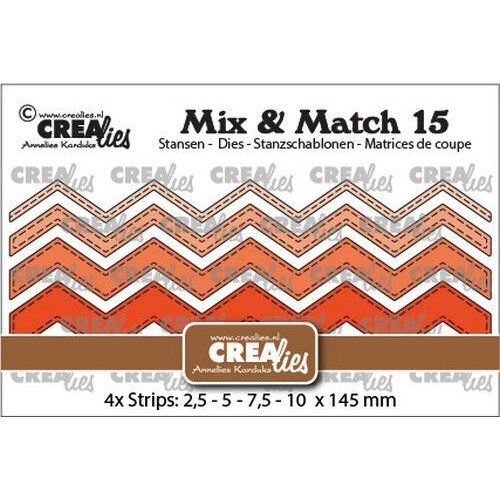 Crealies Crealies Mix & Match no. 15 Zigzag strips stiksteeklijn CLMix15 2,5-5-7,5-10x145mm