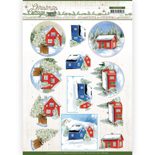 CD11724 - 10 stuks knipvel - Jeanines Art - Christmas Cottage - Winter Cottage