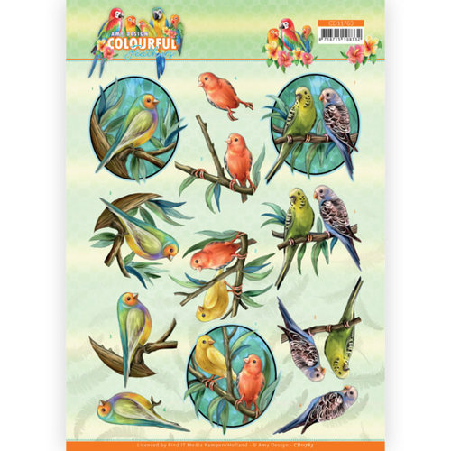 Amy Design CD11763 - 10 stuks knipvel - Amy Design - Colourful Feathers - Canary