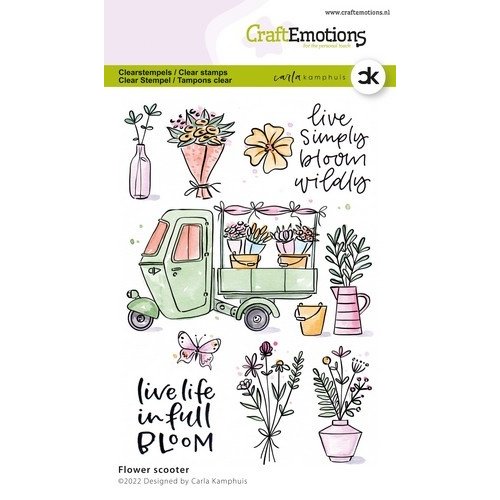 CraftEmotions CraftEmotions clearstamps A6 - Bloemenscooter Carla Kamphuis