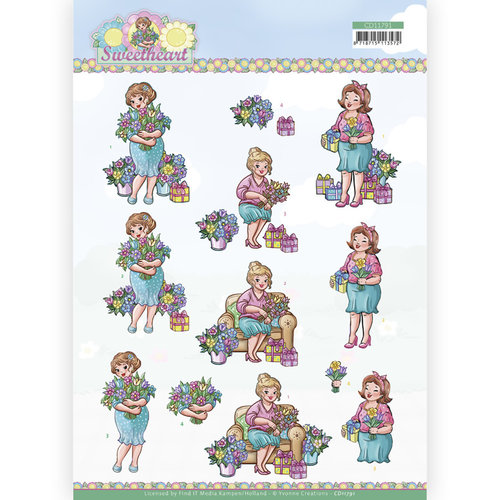 Yvonne Creations CD11791 - 10 Stuks Knipvel - Yvonne Creations - Bubbly Girls - Sweetheart - Flowers and gifts