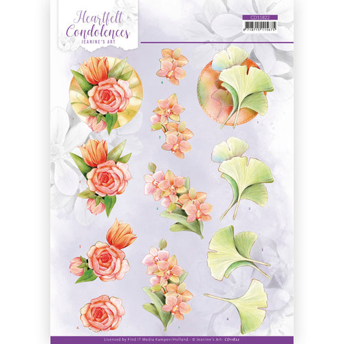 Jeanines Art CD11822 - 10 stuks knipvel -Jeanines Art - Heartfelt Condolences - Salmon Flowers