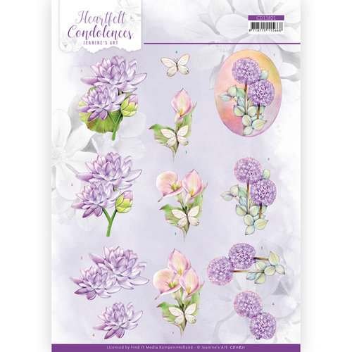 Jeanines Art CD11821 - 10 stuks knipvel -Jeanines Art - Heartfelt Condolences - Purple Flowers