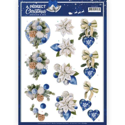 Jeanines Art CD11832 - 10 stuks knipvel - Jeanines Art - A Perfect Christmas - Blue Christmas Flowers