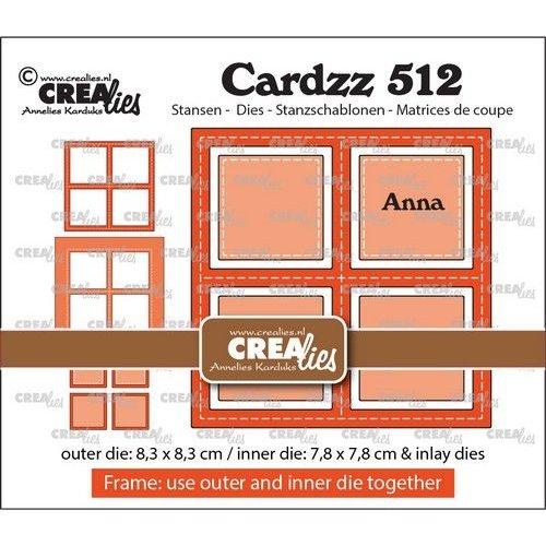 Crealies Crealies Cardzz Frame & Inlay Anna 4x vierkant CLCZ512 8,3x8,3 - 7,8x7,8cm + inlay dies