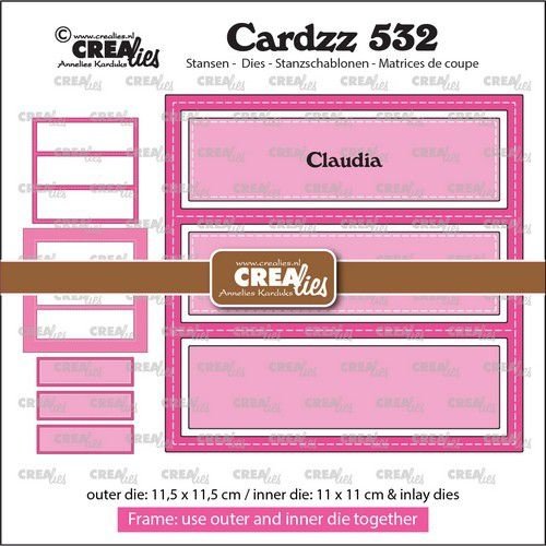 Crealies Crealies Cardzz Frame & Inlay Claudia 3x rechthoek CLCZ532 11,5x11,5 - 11x11cm + inlay dies