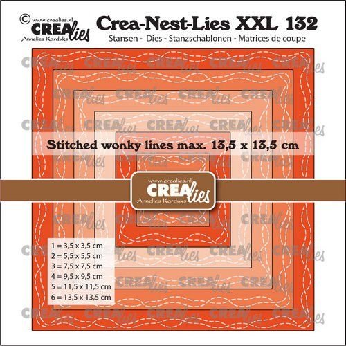 Crealies Creadies Crea-nest-dies XXL Vierkanten m. 2 slinger stiklijnen CLNestXXL132 13,5x13,5cm