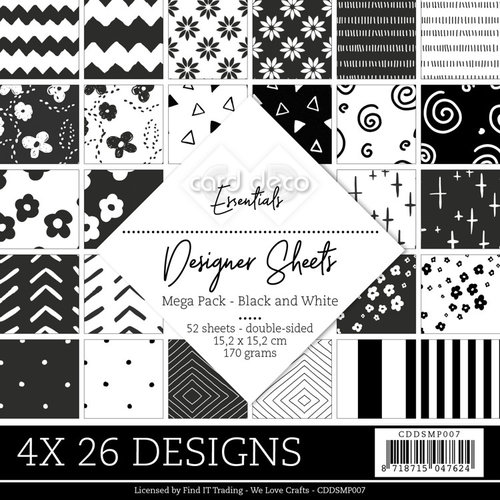 CDDSMP007 - Card Deco Essentials - Designer Sheets Mega Pack - Black and White