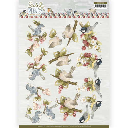 Yvonne Creations CD11881 - 10 stuks Knipvel- Precious Marieke - Birds and Berries - Raspberries