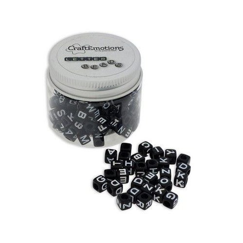 CraftEmotions CraftEmotions Letter kralen - kubus zwart wit opaak 180 st 7mm