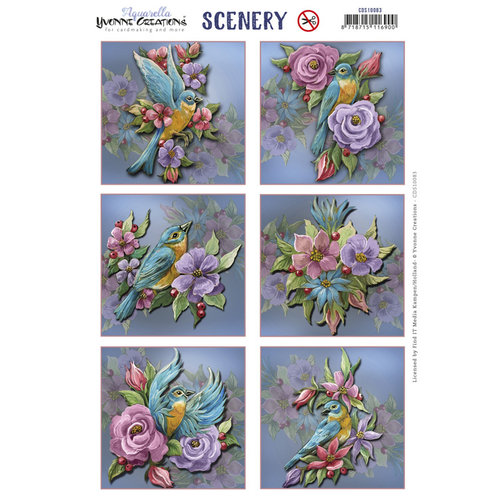CDS10083 - Scenery - Yvonne Creations - Aquarella - Birds and Flowers Round