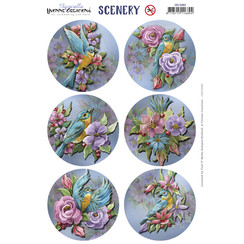 CDS10082 - Scenery - Yvonne Creations - Aquarella - Birds and Flowers Round