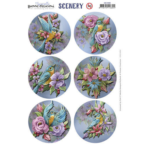 CDS10082 - Scenery - Yvonne Creations - Aquarella - Birds and Flowers Round