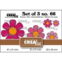 Crealies Set of 3 Bloemen no. 28 met/zonder groefjes CLSET66 20 x 20 mm + 31 x 31 mm + 41 x 41 mm