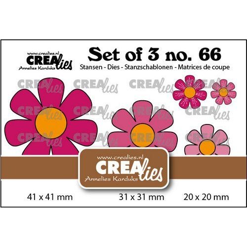 Crealies Crealies Set of 3 Bloemen no. 28 met/zonder groefjes CLSET66 20 x 20 mm + 31 x 31 mm + 41 x 41 mm
