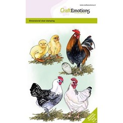 CraftEmotions clearstamps A6 - Kippen en kuikens GB Dimensional stamp