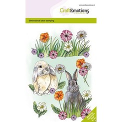 CraftEmotions clearstamps A6 - Konijnen en bloemen GB Dimensional stamp