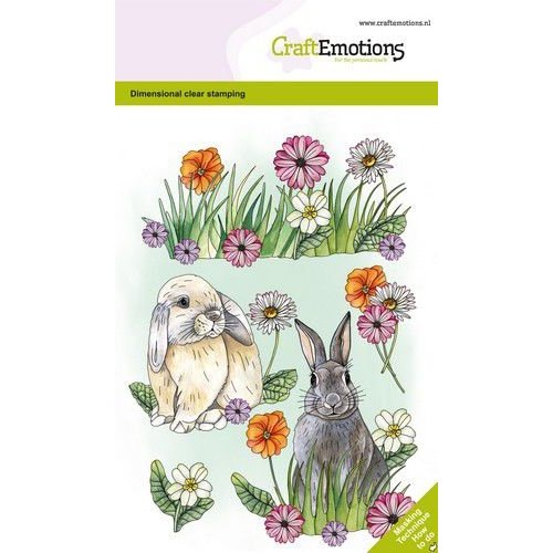 CraftEmotions CraftEmotions clearstamps A6 - Konijnen en bloemen GB Dimensional stamp