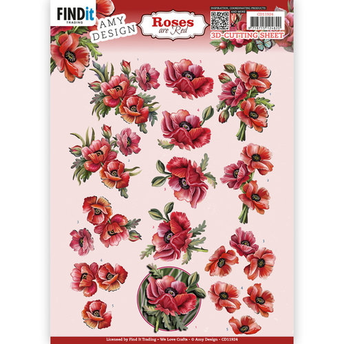 Amy Design CD11924 - 10 stuks knipvel  - Amy Design - Roses Are Red - Poppies