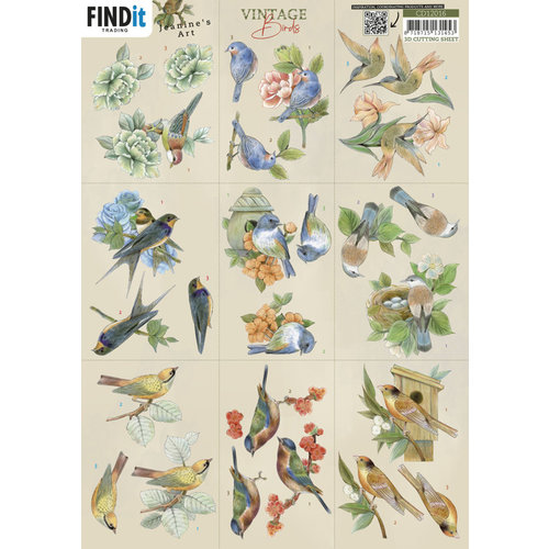 Jeanines Art CD12016 - 10 stuks knipvel - Jeanine's Art - Vintage Birds - Mini