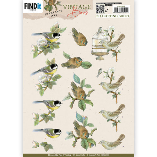 Jeanines Art CD11933 - 10 stuks knipvel - Jeanine's Art - Vintage Birds - Birdcage