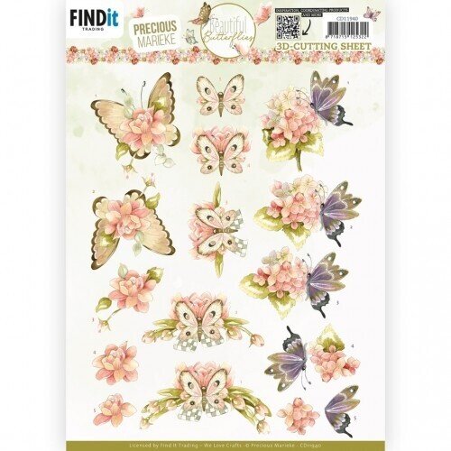 Precious Marieke CD11940 - 10 stuks knipvel - Precious Marieke - Beautiful Butterfly - Pink