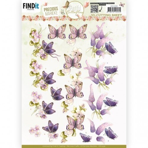 Precious Marieke CD11939 - 10 stuks knipvel - Precious Marieke - Beautiful Butterfly - Purple