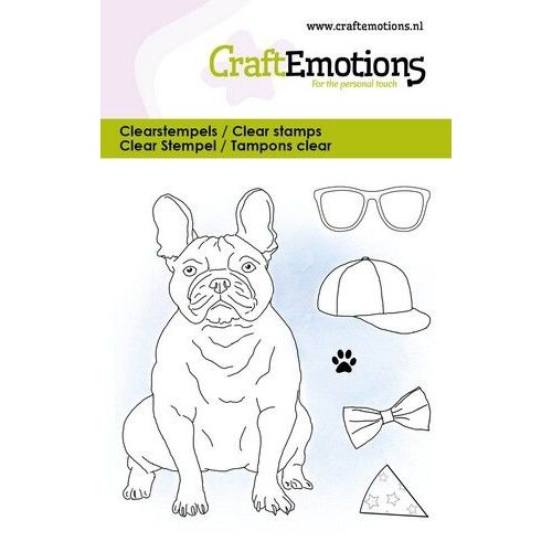 CraftEmotions CraftEmotions clearstamps 6x7cm - Bulldog met accessoires