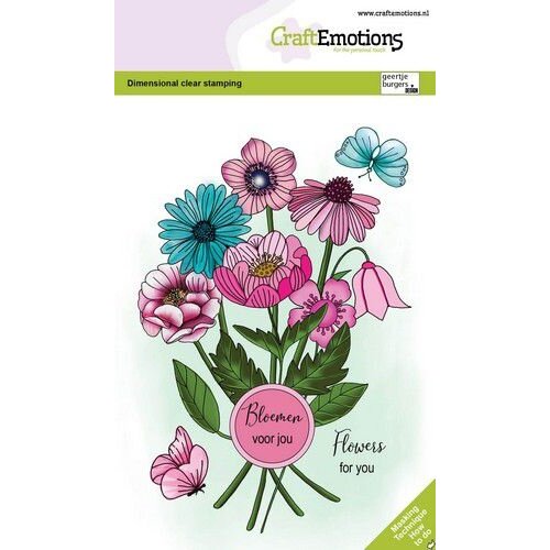 CraftEmotions CraftEmotions clearstamps A6 - Boeket bloemenmix en seal label GB Dimensional stamp
