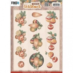 CD11972 - 10 stuks knipvels - Jeanine's Art - Wooden Christmas - Orange Baubles