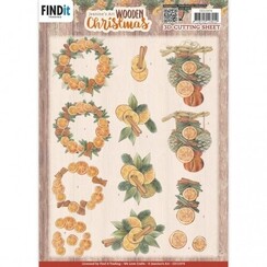 CD11974 - 10 stuks knipvels - Jeanine's Art - Wooden Christmas - Orange Fruit