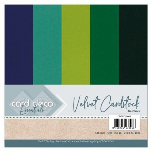 Card Deco CDEVC10002 - Card Deco Essentials - Velvet, Velours, Fluweel en zelfklevend Karton Blue/Green