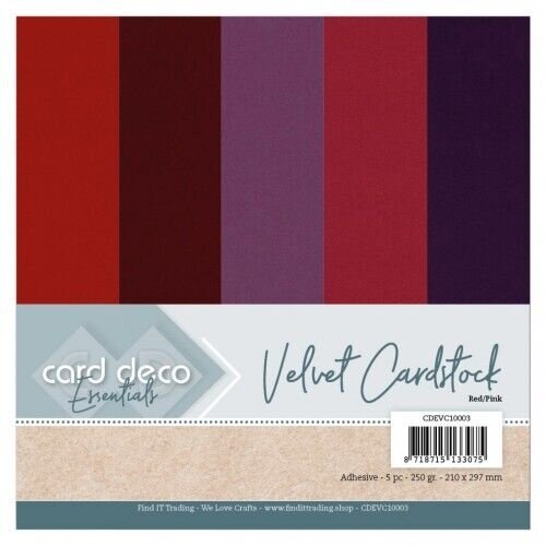 Card Deco CDEVC10003 - Card Deco Essentials - Velvet, Velours, Fluweel en zelfklevend Karton Red/Pink