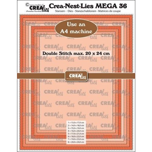 Crealies Crealies Crea-Nest-Lies Mega Rechthoek stiksteek CLNestMega36 For A4 machine: max. 20 x 24 cm