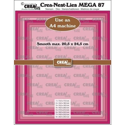 Crealies Crealies Crea-Nest-Lies Mega Rechthoek glad halve cm CLNestMega87 For A4 machine: max. 20,5 x 24,5 cm